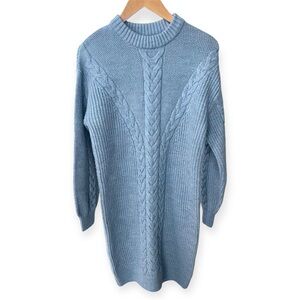 Blue Cable Knit Women's Sweater Dress